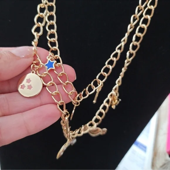 BP Double Strand Gold Tone Charm Necklace Nordstrom Rainbow Star Heart Arrow - Picture 6 of 8